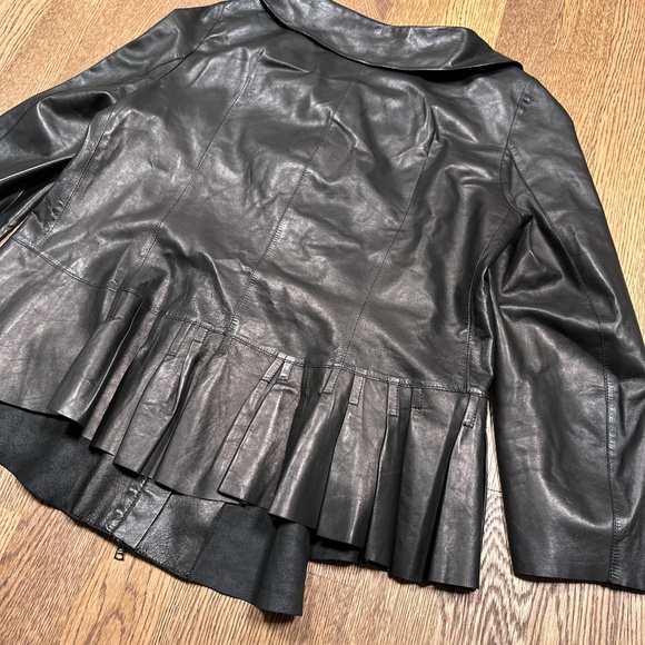Marni Lambskin Lamb Leather Peplum Assymetrical Black Jacket Womens 40 - Picture 10 of 16